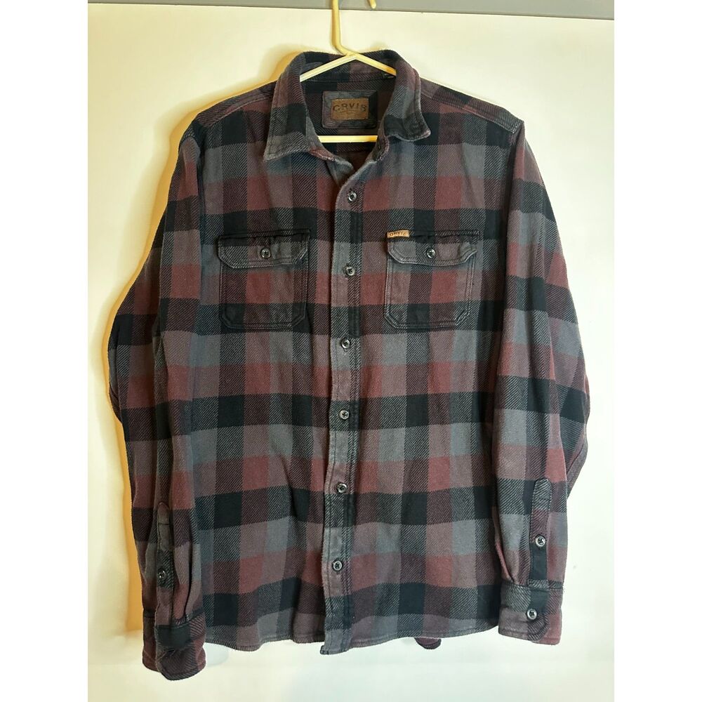Orvis Men’s Plaid Flannel Shirt Large LS Button Front Outdoors Rugged Casual